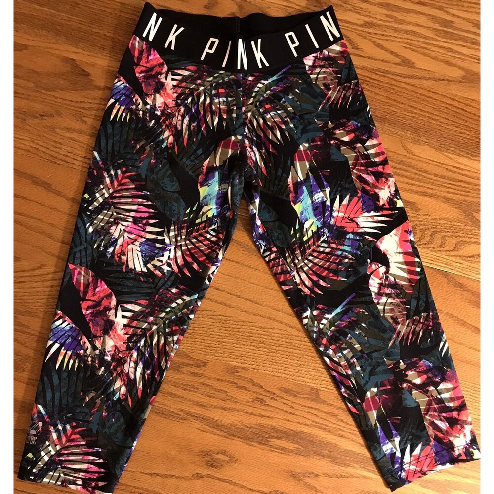 Victoria's Secret PINK Ultimate Neon Palm Fern Tropical Leggings Womens Size XS